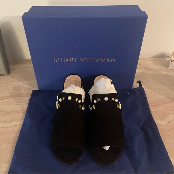 Stuart Weitzman Dohickey Embellished Suede Mule Sandal - Picture 7 of 8